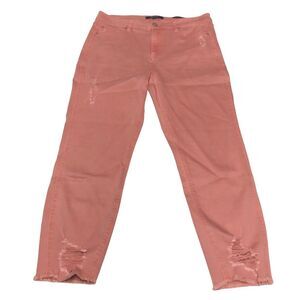 Revery Pink Distressed Hi Rise Skinny Crop Jeans N0376
